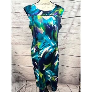 Roz‎ & Ali Women's Dress Size 16 Blue Green Abstract Print Career Casual